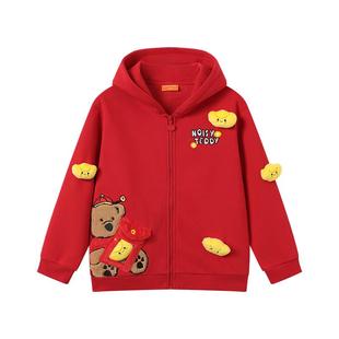 NOISY TEDDY 25冬季新款时尚可爱元宝风儿童连帽加绒卫衣外套百搭