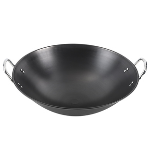 双耳凹面电磁炉专用铁锅深度氮化不生锈无涂层不粘锅家用商用炒锅