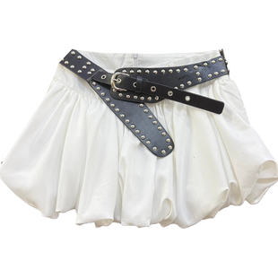 白色减龄花苞半身裙女2026年春夏新款高腰显瘦配皮带蓬蓬a字短裙