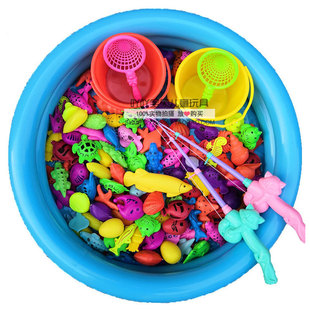 儿童钓鱼玩具套装宝宝磁性钓鱼池玩具钓鱼竿家庭广场水池玩具套装
