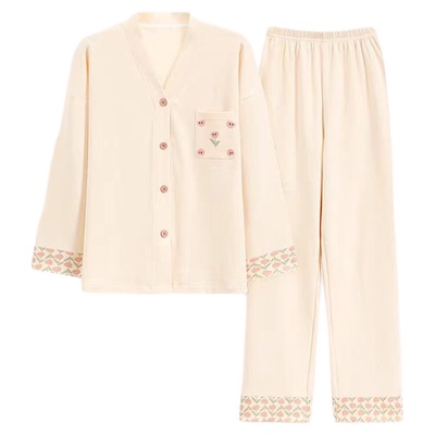 和服领纯棉睡衣女春秋冬长袖中式