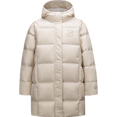 安踏防泼水连帽保暖女中长羽绒服