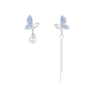 不对称蝴蝶流苏耳环女士气质