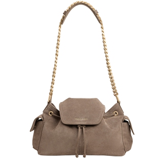 CHARLES&KEITH26秋新款CK2-10160273-1复古绒面抽绳链条水桶包