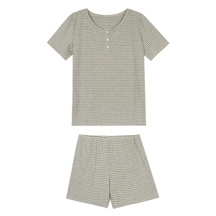 馨帮帮Homedress 韩系条纹睡衣套装女款夏季休闲可外穿短袖家居服
