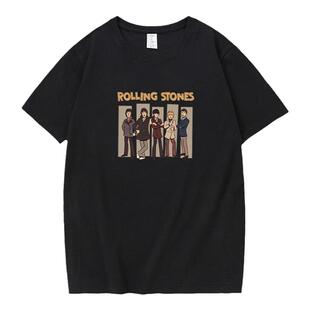 纯棉短袖滚石vintage复古体恤半袖乐队摇滚T恤男女百搭休闲潮牌
