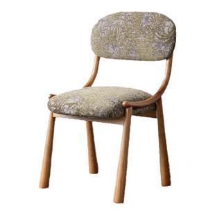 Slow Living 中古实木家用提花小羊靠背休闲椅花色复古风椅子餐椅
