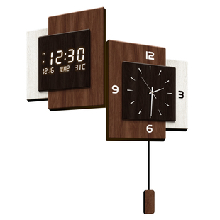 几何中古风客厅转角挂钟2026新款数显万年历电子双面时钟拐角钟表