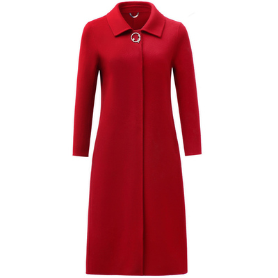 恒源祥集团彩羊秋冬新款气质妈妈羊毛双面呢外套中老年女长款大衣