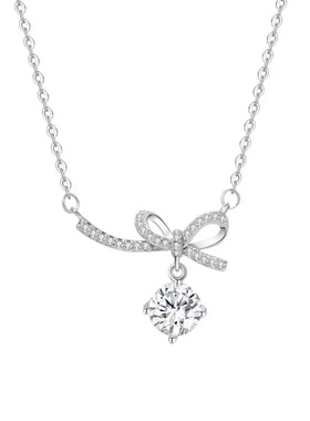 S925纯银蝴蝶结镶钻锁骨链女