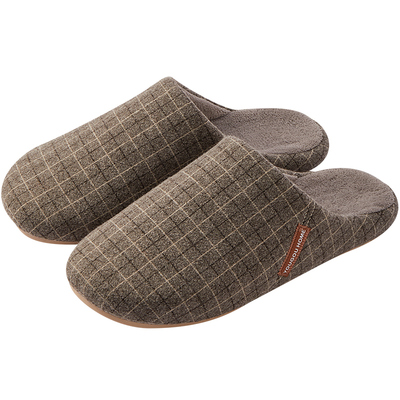 秋冬季居家加绒保暖防滑棉拖鞋男