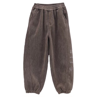 男童一体绒裤子秋冬新款2026中大儿童加绒休闲裤冬季男孩运动裤潮