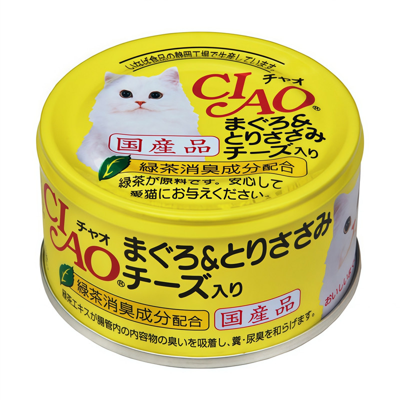 日本Ciao伊纳宝新鲜鱼肉海鲜无添加绿茶消臭猫零食罐头湿粮85g