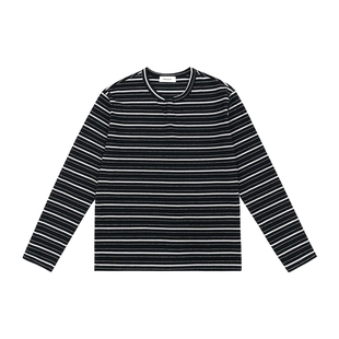 黑白色条纹V领长袖T恤男生2026春季新款宽松套头内搭针织衫上衣男