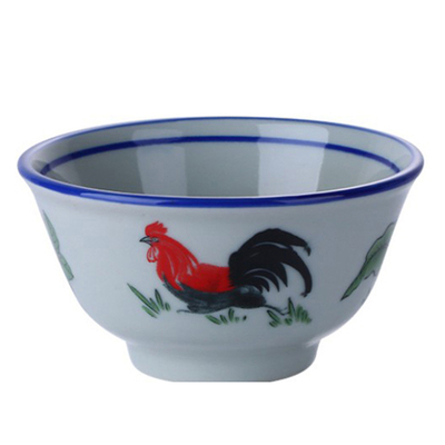 陶瓷怀旧公鸡碗高脚厚边家用仿古