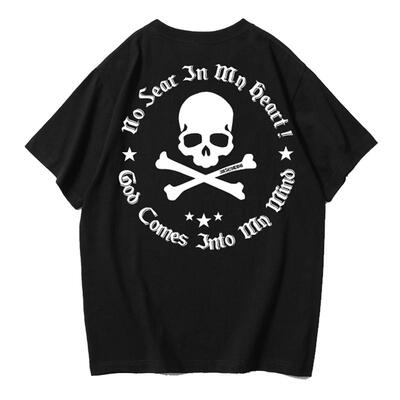 原创国潮西海岸哥特字体骷髅短袖