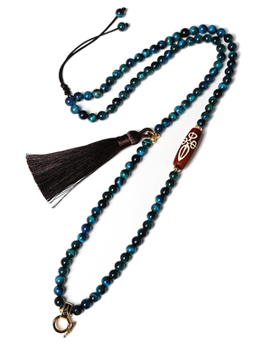 新中式国风改良服装配件蓝虎眼石虎睛泰国符文佛牌链天珠挂绳流苏