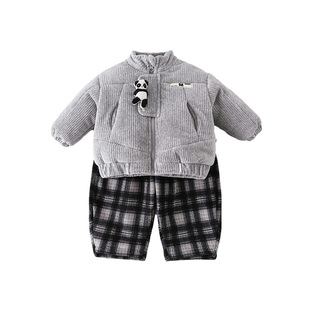 儿童套装秋冬装2025新款男宝宝加绒外套裤子冬季婴幼童衣服两件套