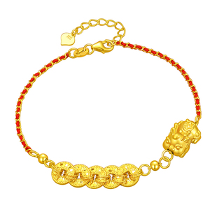 中国黄金央创貔貅黄金手链足金红绳女士金饰金手链新年礼物送女生