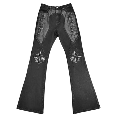 DETW暗黑解构金属扣拼接微喇裤