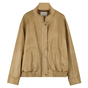 solighter 法式复古棕色短款皮衣外套女秋季新款宽松小个子夹克