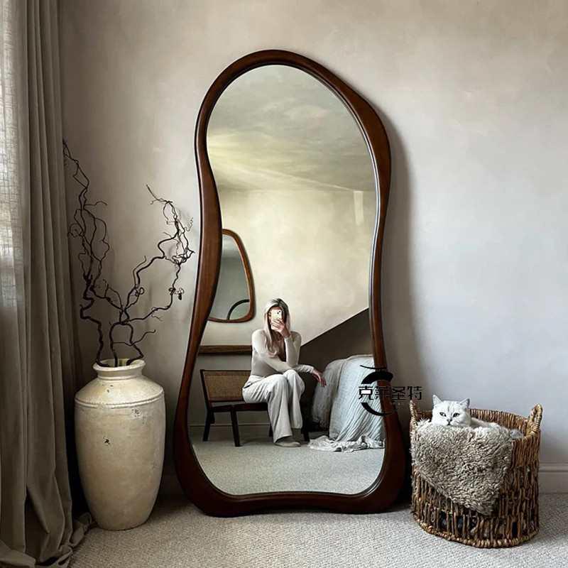 美式中古穿衣镜全身落地镜壁挂复古试衣镜法式全身镜家用卧室镜子