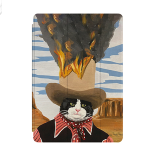 愤怒火山猫咪创意搞笑个性适用iPadPro2022第十代11寸保护壳air5/6三折透明气垫防摔轻薄平板套mini6潮可定制