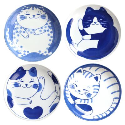 日本进口美浓烧日式猫咪陶瓷餐盘