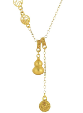 新中式铜镀金色福字葫芦项链中国风流苏女福禄吊坠百搭锁骨链国潮