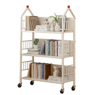 书架落地置物架可移动带轮家用简易推车阅读收纳架铁艺儿童小书柜