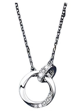 法国999纯银双环相扣项链送女友