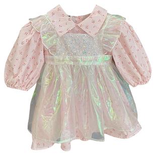 1-6岁女宝宝洋气甜美连衣裙套装3女童春装女婴儿流光碎花裙两件套