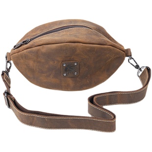 新款复古头层牛皮橄榄球斜挎包男士疯马皮单肩胸包真皮手工牛皮包