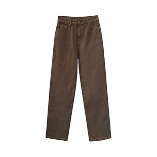 王炸裤型!~复古咖色烟管裤女2025秋高腰显瘦弹力九分直筒牛仔裤