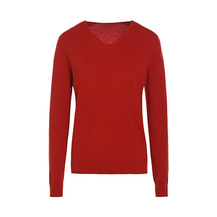 JESSIE气质波尔多红毛衣女V领修身亮丝打底羊毛衫2025年冬季新款