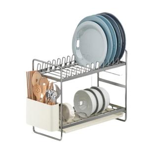 免安装304不锈钢碗架沥水架窄款碗碟厨房置物架双层橱柜碗盘收纳