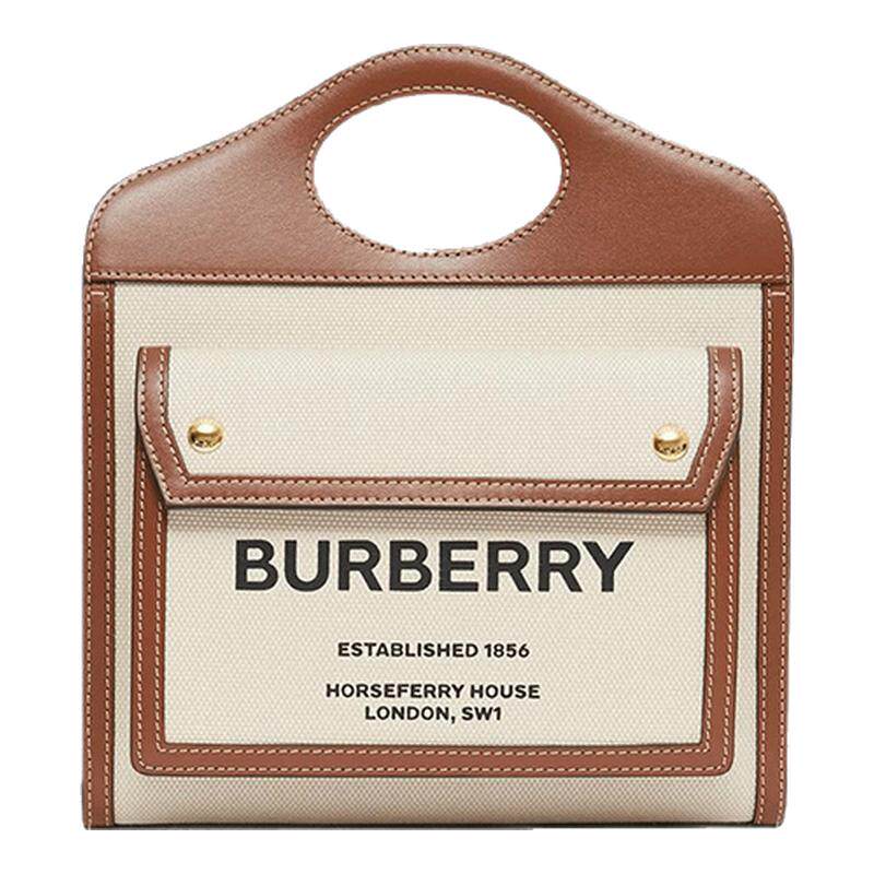 【自营】BURBERRY/博柏利Pocket女包字母印花帆布皮革迷你手提包