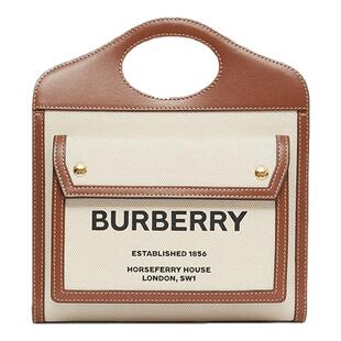 【自营】BURBERRY/博柏利Pocket女包字母印花帆布皮革迷你手提包