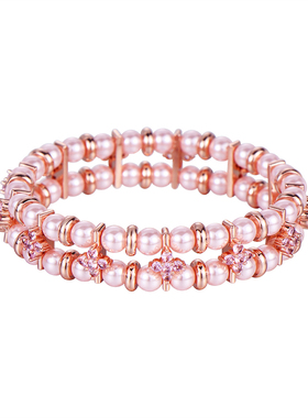 施家双层粉色珍珠手链女