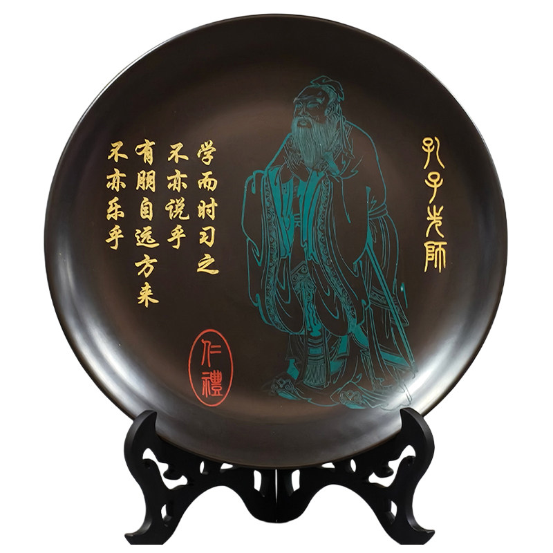 龙山黑陶孔子文创手工艺品