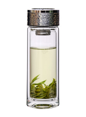 诺亚一键开盖玻璃杯茶水分离杯车载双层玻璃水杯男士速开泡茶杯