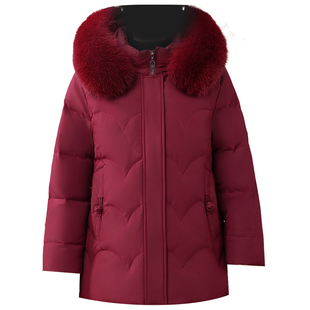 妈妈冬装白鸭绒羽绒服2025新款奶奶外套加厚中老年人女大毛领棉袄