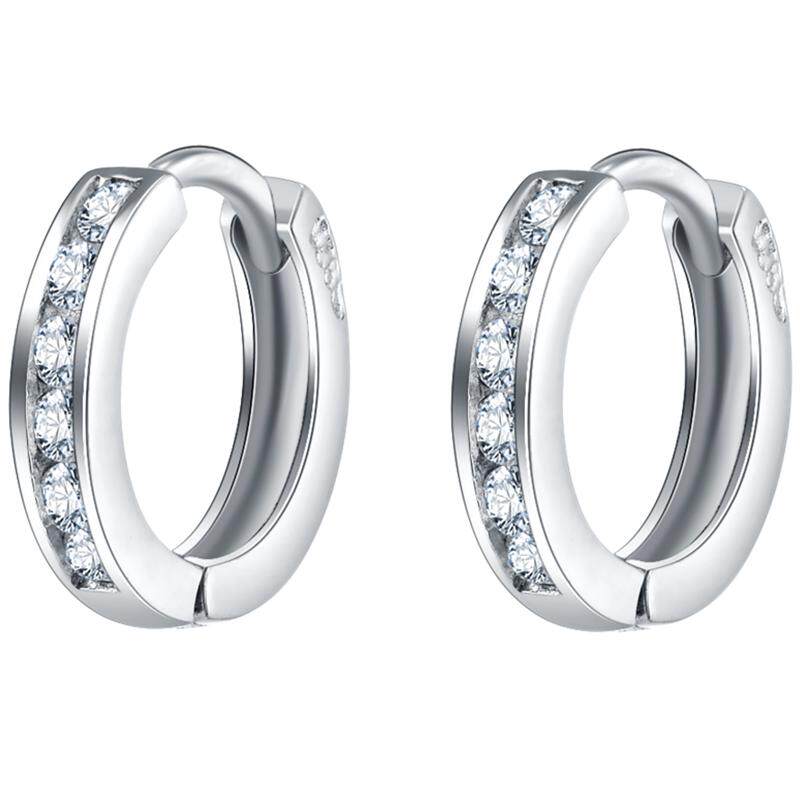 BeBe Kitty纯正S925纯银镀白金耳环镶嵌单排钻耳扣女大简约银耳饰