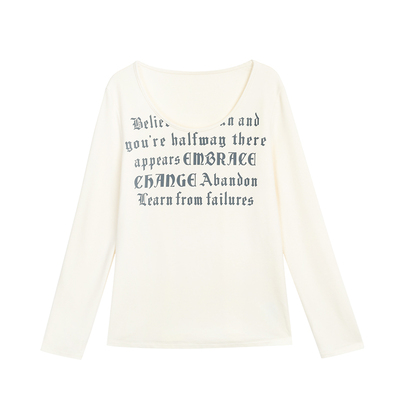 辰米范 加州美院 字母印花磨毛打底衫女氛围感宽松低圆领针织上衣