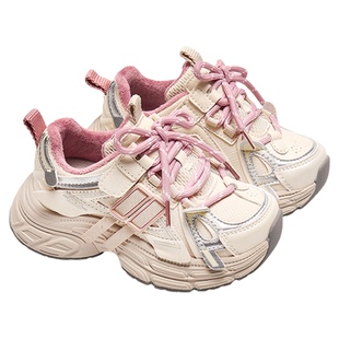 小米步女童运动鞋2025冬季新款时尚老爹鞋儿童加绒休闲徒步鞋男童