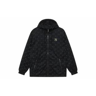 MLB MONOGRAM系列纽约洋基队logo连帽宽松夹克男女同款黑色