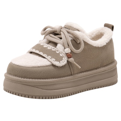 星期六厚底雪地靴女2025新款冬季加绒加厚保暖棉鞋真皮勃肯毛毛鞋