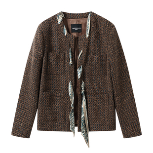 白口阳【南欧阳光】咖色丝巾小香风外套男生秋季设计感小众2025年