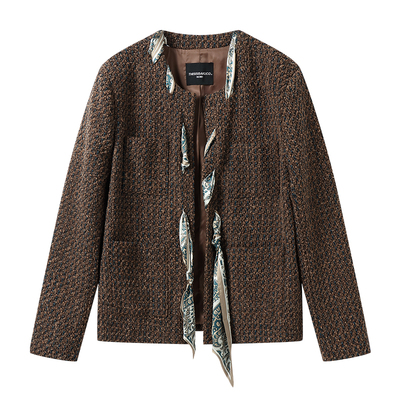 设计款丝巾小香风夹克外套