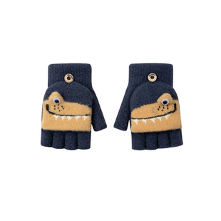 儿童冬季写字手套男孩翻盖半指露指学生写作业保暖男女童冬天上学